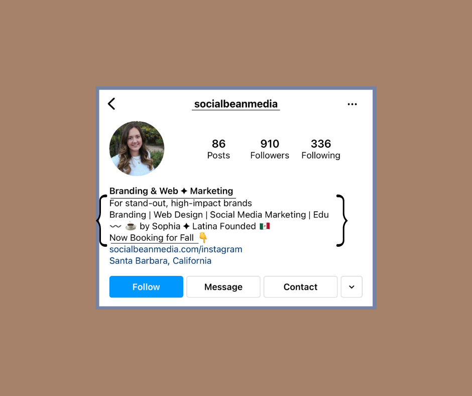 Social Bean Media - How to Set up an Instagram Bio that Converts. Write an Instagram bio that increases followers, drives website traffic, and increases sales to your products and services.